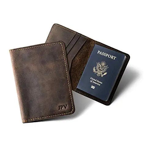 PEGAI Personalized Passport Wallet, 100% Soft Touch Rustic Leather, Handmade Travel Document Holder, Organizer, and Accessories, Chestnut Brown Cover Book, Great for Protecting
