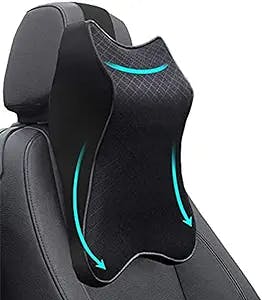 Car Seat Headrest Neck Rest Cushion, Car Seat Neck Pillow 100% Pure Memory Foam Neck Pillow with Breathable Removable Cover, Comfortable Ergonomic & Neck Pain Relief（14.17x11.8x3.9 in） (1 Pack, Black)