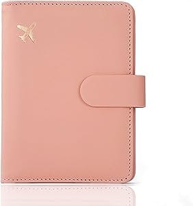 Melsbrinna Premium Leather Passport Holder Covers Case, Waterproof Rfid Blocking Travel Wallet Passport Holder with Pen Holder, Cute Passport Book for Women/Men (Baby pink)