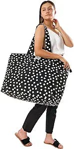 Foundry by Fit + Fresh, All The Things Tote Bag, Luggage, Travel Duffle Bag, Weekender Bags for women, and Beach Bag, B&W Dot