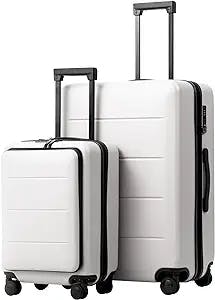 Coolife Luggage Suitcase Piece Set Carry On ABS+PC Spinner Trolley with pocket Compartment Weekend Bag (White, 2-piece Set)