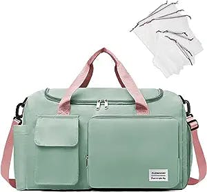 NPBAG Duffel Bag for Women, Sports Gym Bag with Wet Pocket & Shoes Compartment, Lightweight Weekender for Overnight, Travel Carry on Tote, Water Resistant (Light Green with Pink Handles)