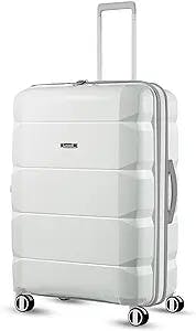 LUGGEX 28 Inch Luggage with Spinner Wheels - PP Extra Large Checked Luggage with TSA Lock, Expandable and Lightweight (White Suitcase)