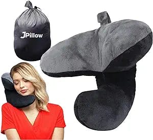 J-Pillow - Chin Supporting Travel Pillow - British Invention of The Year Winner - Supports Your Head, Neck & Chin (Black)