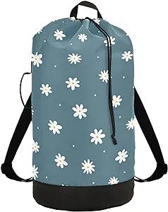 Flower Cute Laundry Bag Backpack with Shoulder Straps Daisy Dirty Clothes Organizer Extra Large Heavy Duty for Camp College Dorm Room Essentials for Girls