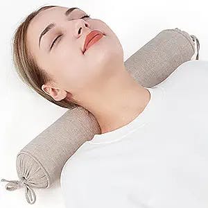 Buckwheat Pillow for Sleeping 3" x 16" Organic Cotton Adjustable Firm Cervical Roll Bolster Cylinder Recliner Neck Roll Pillow for Sleeping Pain Relief Round Neck Support Lumbar Bed Legs Back Yoga