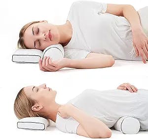 2 PCs Neck Roll Pillow Set 4D Air Fiber Lumbar Pillow Back Support Neck Pillows for Pain Relief Sleeping Cervical Bolster Long Round for Recliner Cylinder Knee Leg Washable Durable Tube, White