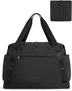 Foldable Travel Bag, BAGSMART 46L Large Duffle Bag for Women, Gym Bag Carry On Weekender Overnight Bag for Travel Accessories, Anti-wrinkle (Black)