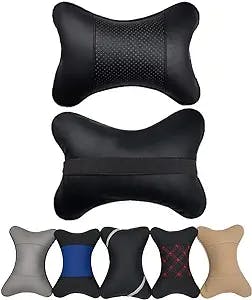 yuhuru Car Neck Pillows Both Side Pu Leather 2pieces Pack Headrest Fit for Most Cars Filled Fiber Universal Heatrests Pillow for Home and Office Chair (Black)