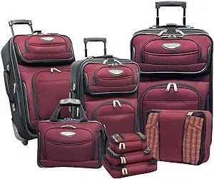 Travel Select Amsterdam Expandable Rolling Upright Luggage, Burgundy, 8-Piece Set