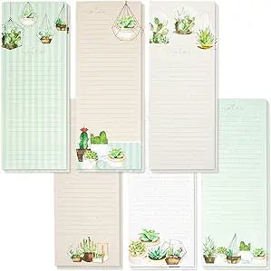 12-Pack Succulent Magnetic Notepads for Refrigerator for Grocery Shopping Lists, To Do Lists, Appointment Reminders, Daily Task Organization, Full Magnetic Back for Locker, Filing Cabinet (3.5x9 in)