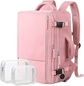 Hanples Extra Large Travel Backpack for Women as Person Item Flight Approved, 40L Carry On Backpack, 17 Inch Laptop Backpack, Waterproof Backpack, Hiking Backpack, Casual Bag Backpack(Pink)