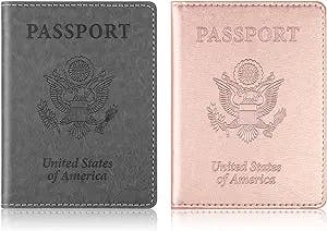 Passport Holder 2 Pack Passport and Vaccine Card Holder Combo, Passport Holder with Vaccine Card Slot, PU Leather Passport Cover Case for Women Men (Grey & Pink)