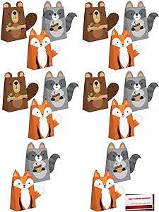 (16 Pack) Wild One Jungle Forest Animals Fox Raccoon Beaver Party Paper Loot Treat Candy Favor Bags with Attachments (Plus Party Planning Checklist by Mikes Super Store)