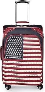 Montana West Western American Flag Luggage Crystal Studs Vegan Leather Spinner Wheels Carry On Suitcase for Travel, Large Navy MBB-US04-L1NY