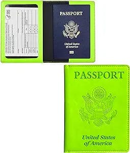 Doulove Passport and Vaccine Card Holder Combo, Passport Holder with Vaccination Card Slot, Pu Leather Passport Holder Passport Case Passport Cover for Women Men Green