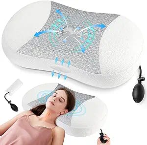 PKBD Adjustable Neck Height Pillow with Airbag, Pain Relief Sleeping,Cervical Memory Foam Pillow,Ergonomic Orthopedic Neck Contoured Support Inflatable Pillow for Side Sleepers, Back, Stomach Sleepers