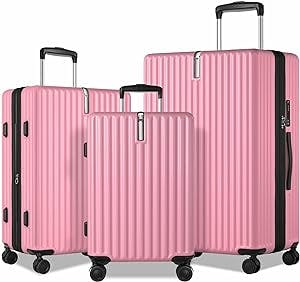Zitahli Luggage-Sets, Expandable Luggage 3 Pcs, ABS Durable Suitcase, with 360°Double Wheels TSA Lock, YKK Double Coil Zippers Suitcase Sets (20in/24in/28in) Pink