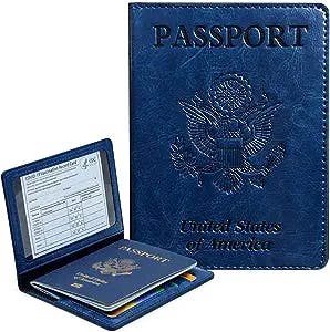 Passport and Vaccine Card Holder Combo, Passport Wallet with CDC Vaccination Record Card Slot, Rfid Blocking Leather Travel Accessories Documents Organizer Protector for Women and Men