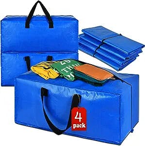 Moving Boxes Heavy Duty Extra Large Storage Bags, Blue Moving Bags Totes with Zippers for Clothing Blanket Storage, Dorm College Supplies, Clothes Storage Bins Compatible with Ikea Frakta Cart, 4 Pack
