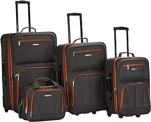 Rockland Journey Softside Upright Luggage Set, Expandable, Charcoal, 4-Piece (14/19/24/28)
