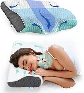 Derila Cervical Memory Foam Pillows | The Ergonomic Side, Back, Stomach Sleeper Pillows for Neck and Shoulder Pain. Contoured Pillow Improves Sleep. Wake up Refreshed with Neck & Shoulder Pain Relief
