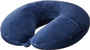 Brookstone Travel Pillow - 100% Microbead Comfort Classic Lightweight Ergonomic Plush Airplane Head and Neck Pillow with Phone Pocket, Size OneSize, Blue