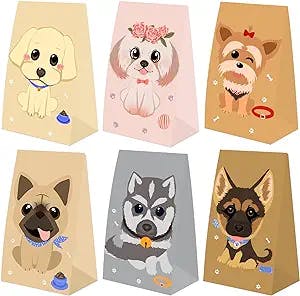 PARTYAGE 24 Pcs Puppy Party Candy Treat Bags with 24 Pcs Dog Theme Stickers, Dog Party Favor Goody Bags for Dog Birthday Party Supplies Puppy Adoption Party, Dog Party Gift Bags for Boys Girls Party