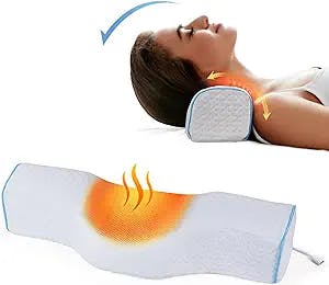 Neck Pillows for Pain Relief Sleeping, Heated Memory Foam Cervical Neck Pillow with USB Graphene Heating for Stiff Neck Pain Relief, Neck Support Pillow Neck Roll Pillow for Bed (White)