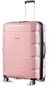 LUGGEX 28 Inch Luggage with Spinner Wheels - PP Extra Large Checked Luggage with TSA Lock, Expandablet and Lightweigh (Pink Suitcase)