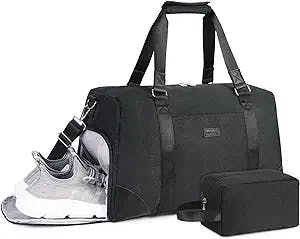 20" Travel Duffel Bag for Men with Shoe Compartment Weekender Gym Shoulder Bag Carry On Overnight Bag with Trolley Sleeve Toiletry Bag