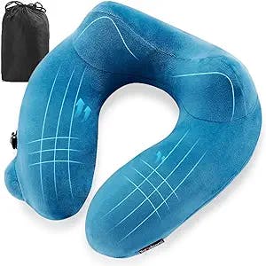 SWISSSKY Travelicons Travel Pillow，Inflatable Neck Pillow,Soft Velvet Neck Support Pillow for Sleeping,Compact Portable Neck Support Pillow for Airplane (Lake Blue)