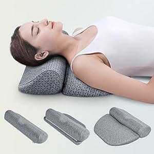 6-IN-1 Adjustable Cervical Neck Pillows for Pain Relief Sleeping, Memory Foam Bolster Pillows with Detachable Pad, Neck Support Pillow for Body Lumbar Knee Leg Back Orthopedic Neck Roll Pillow (Grey)