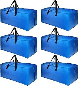 QHSWEET Heavy Duty Extra Large Storage Bags Moving Bags for College Dorm Essentials Moving Supplies Compatible with IKEA Frakta Cart 6 Packs (blue*6)