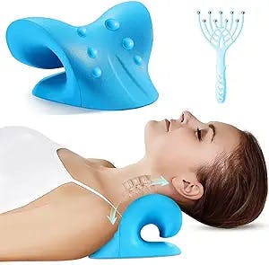 Neck Stretcher for Neck Pain Relief, Cervical Traction Device Pillow for Spine Alignment, Neck and Shoulder Relaxer for Headache Muscle Tension,Gifts for Men Women , Relax at Home and office (BLUE)