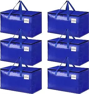 StorageRight Heavy Duty Moving Boxes-Moving Bags with Zipper, Reinforced Handles and Tag Pocket-Collapsible Moving Supplies-Totes for Storage Great for moving, Storage and Travel 93L(Blue-6 Pack)