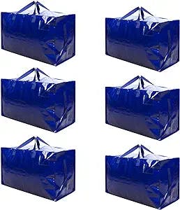 VENO 6 Pack Heavy Duty Oversized Storage Bag for Moving, College Dorm, Traveling, Camping, Christmas Decorations, Packing Supplies, Organizer Tote, Reusable and Sustainable (Blue, 6 Pack)