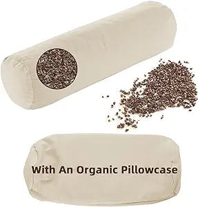 Lofe Buckwheat Cylinder Neck Pillow - Adjustable Bolster Pillow(17x6) with Pillowcase, Organic Cotton Cover, Cervical Neck Support, Neck Pain Relief for Back and Side Sleepers(Tartary Buckwheat Hulls)