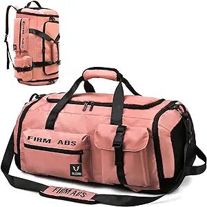 Eslcorri 65L Travel Duffel Bag for Women & Men - 3 in 1 Large Sports Gym Bag with Shoe and Wet Clothes Compartment Multipurpose Weekender Carry On Overnight Backpack for Swimming Yoga Camping - Pink