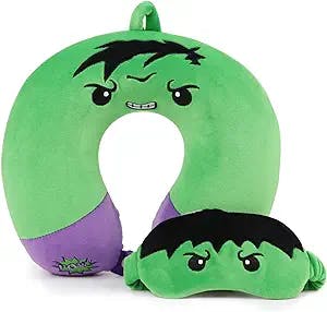 Superhero Travel Pillow for Kids & Adults with Sleep Eye Mask, Memory Foam U-Shaped Neck Pillow with Washable Cover, Soft Head Support Travel Accessories for Airplane Car Train Bus Recline, Green