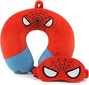 Superhero Travel Pillow for Kids & Adults with Sleep Eye Mask, Memory Foam U-Shaped Neck Pillow with Washable Cover, Soft Head Support Travel Accessories for Airplane Car Train Bus Recline, Red