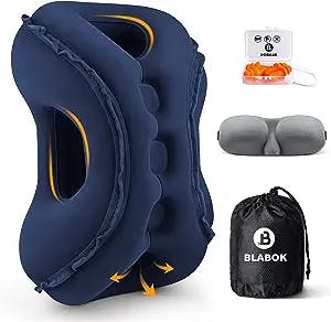 Inflatable Travel Pillow,Multifunction Travel Neck Pillow for Airplane to Avoid Neck and Shoulder Pain,Support Head,Neck,Used for Sleeping Rest, Airplane and Home Use,with Eye Mask, Earplugs,Blue