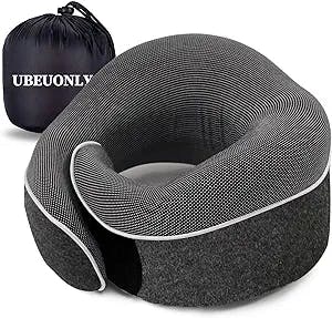 UBEUONLY Travel Neck Pillow Chin Support Pillow Adjustable 100% Pure Memory Foam Pillow for Home, Airplanes & Car, New Ergonomic Design Soft Best Full Neck Surround Pillow Sleep (Black)