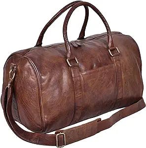 Leather Weekend bag Oversized Travel Duffel Bag Genuine Weekender Overnight Carryon Hand Bag (Brown Washh)
