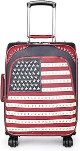 Montana West Western American Flag Luggage Crystal Studs Vegan Leather Spinner Wheels Carry On Suitcase for Travel, Medium Navy MBB-US04-L2NY