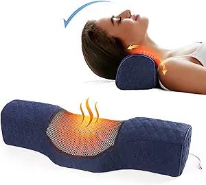 Neck Pillows for Pain Relief Sleeping, Heated Memory Foam Cervical Neck Pillow with USB Graphene Heating for Stiff Neck Pain Relief, Neck Support Pillow Neck Roll Pillow for Bed (Dark Blue)