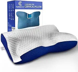 Cooling Gel Cervical Neck Pillow for Pain Relief Sleeping – Ventilated Blue Memory Foam - Orthopedic Contour Pillow for Side, Back, Stomach Sleeper - Ergonomic Neck and Shoulder Support Pillows
