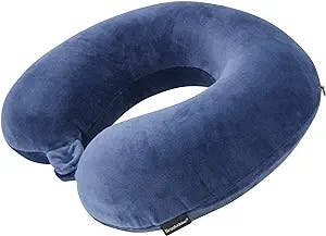 Brookstone Travel Neck Pillow - Classic Memory Foam Head and Neck Pillow for Vacations, Airplanes, Trains, Buses, and Cars, Size One Size, Blue