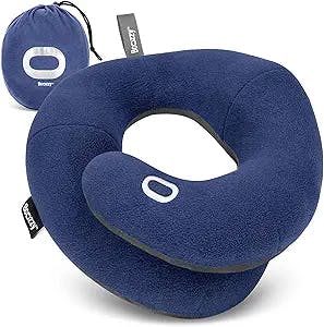 BCOZZY Neck Pillow for Travel Provides Double Support to The Head, Neck, and Chin in Any Sleeping Position on Flights, Car, and at Home, Comfortable Airplane Travel Pillow, Large, Navy