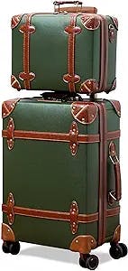 NZBZ Vintage Luggage Set of 2 Pieces with TSA Lock Cute Retro Trunk luggage (Green, 14inch & 20inch)